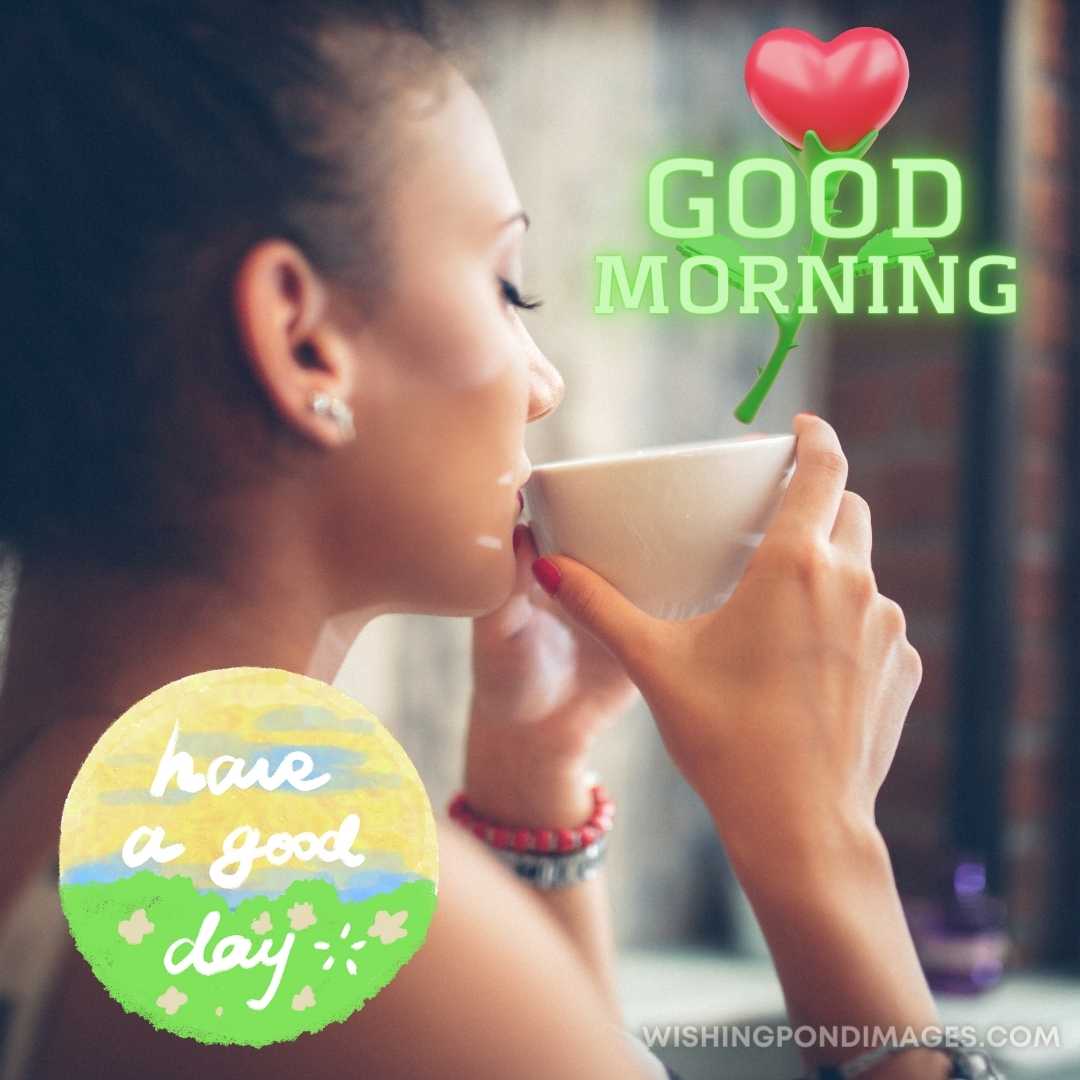 A beautiful girl drinking coffee in a cafe. Good Morning Coffee Images